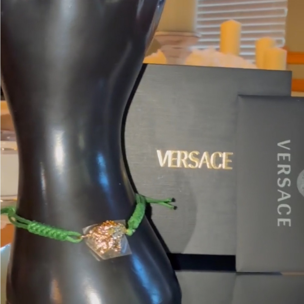Versace Green and Gold Braided Bracelet